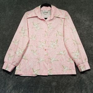 VINTAGE 70s Jefferson Street Long Sleeve Polyester Button Shirt Pink Floral FLAW
